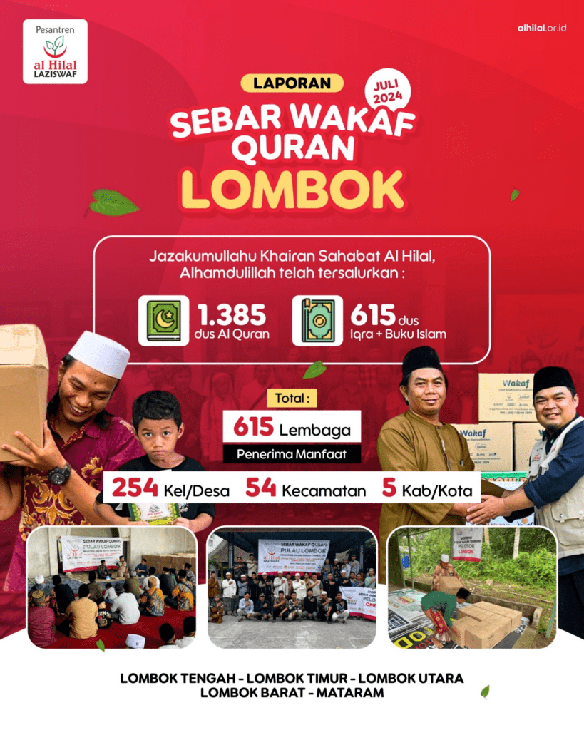 Laporan Distribusi Program Sebar Wakaf Quran LAZISWAF Pesantren Al Hilal Jangkau 615 Lembaga di Pulau Lombok