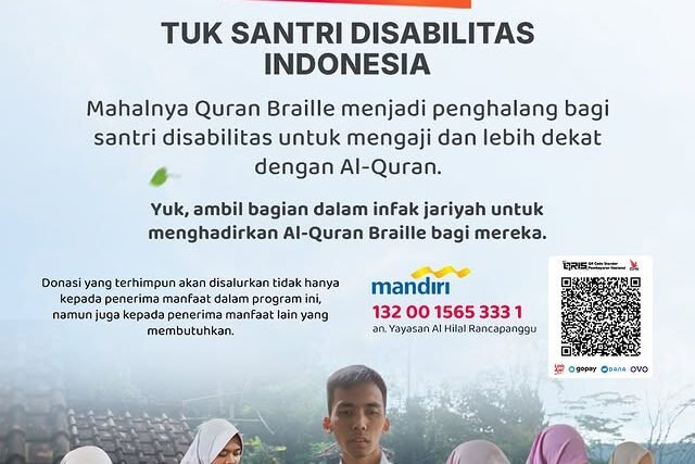 Sedekah Quran Braille Tuk Santri Disabilitas Indonesia di Lembaga Amil Zakat Bandung Al Hilal