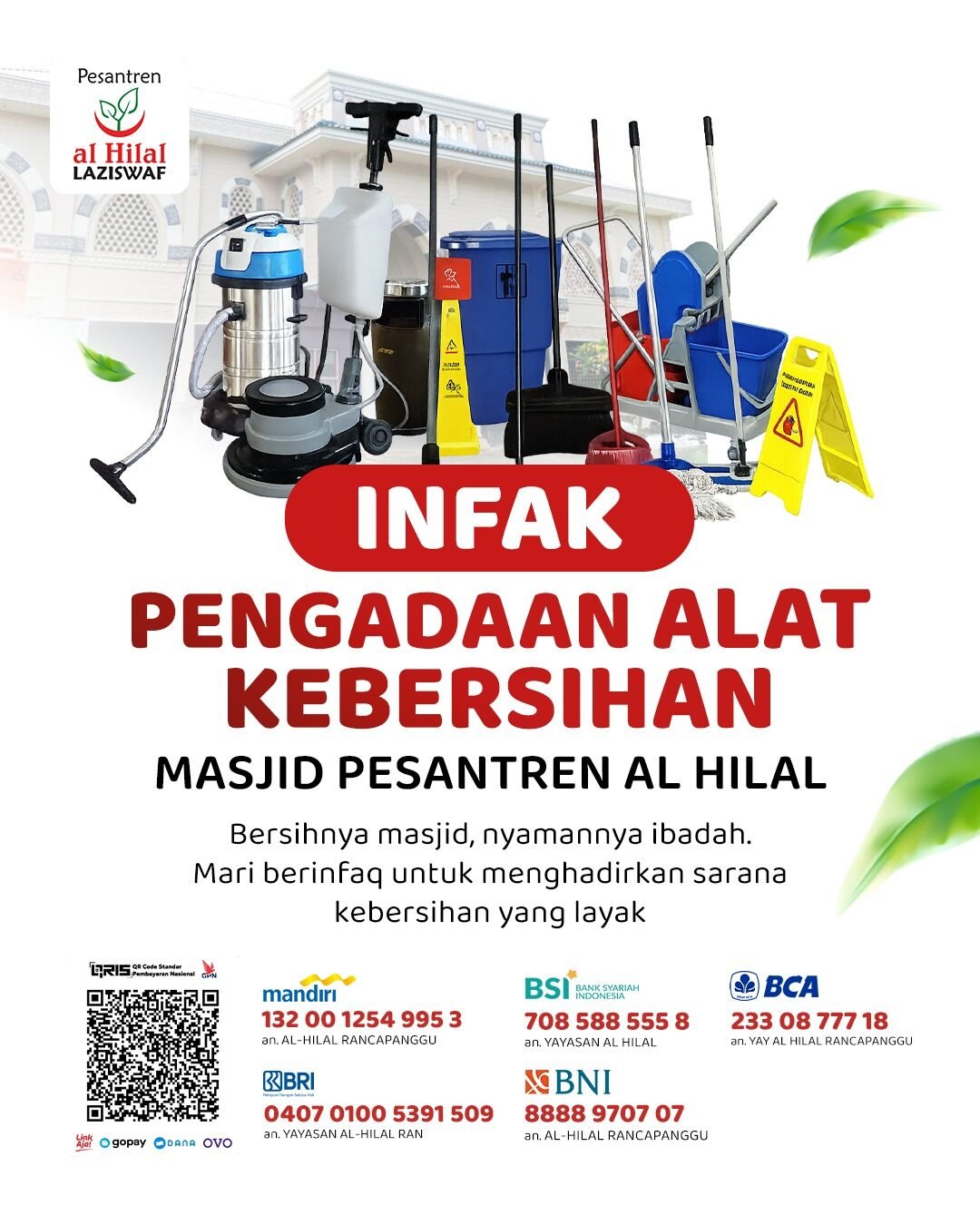 Lembaga Amil Zakat Al Hilal Ajak Infak Alat Kebersihan Masjid