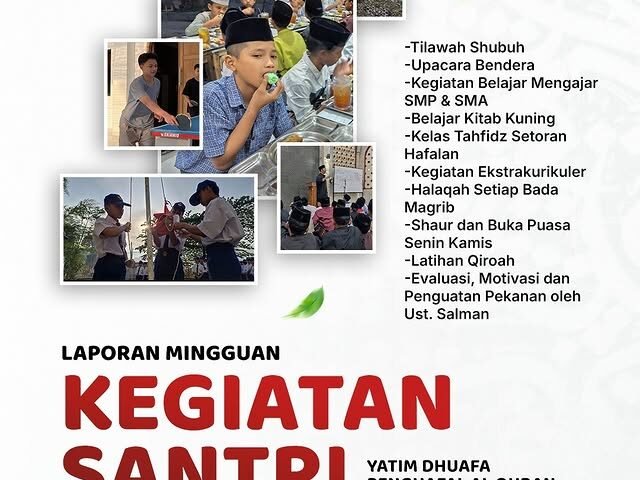 Laporan Mingguan Kegiatan Santri Yatim Dhuafa Penghafal Al Quran