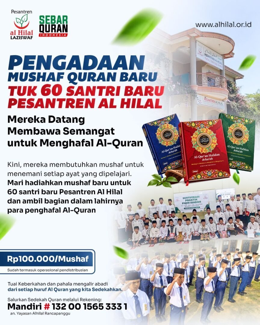 Sedekah Mushaf Al-Quran untuk 60 Santri Baru Pesantren Al Hilal